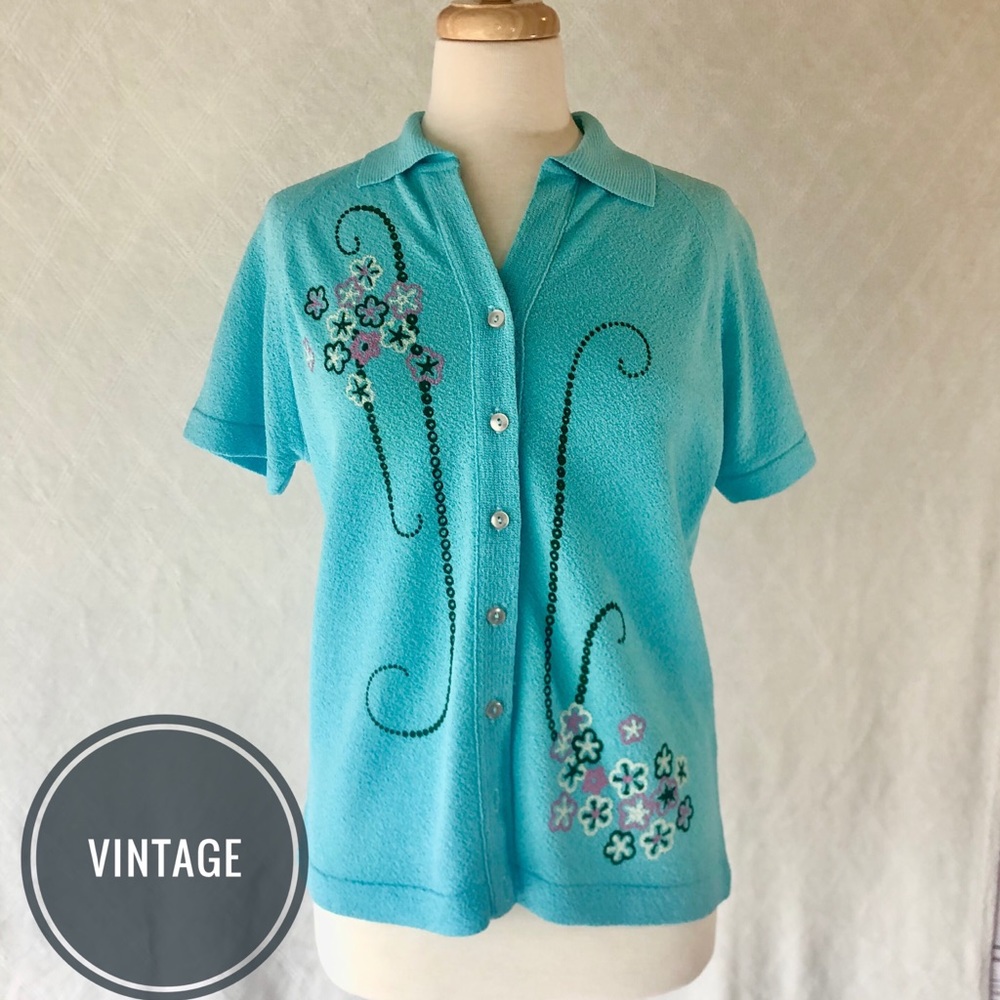 Vintage 60’s Turquoise Pin-Up Rockabilly Style Top